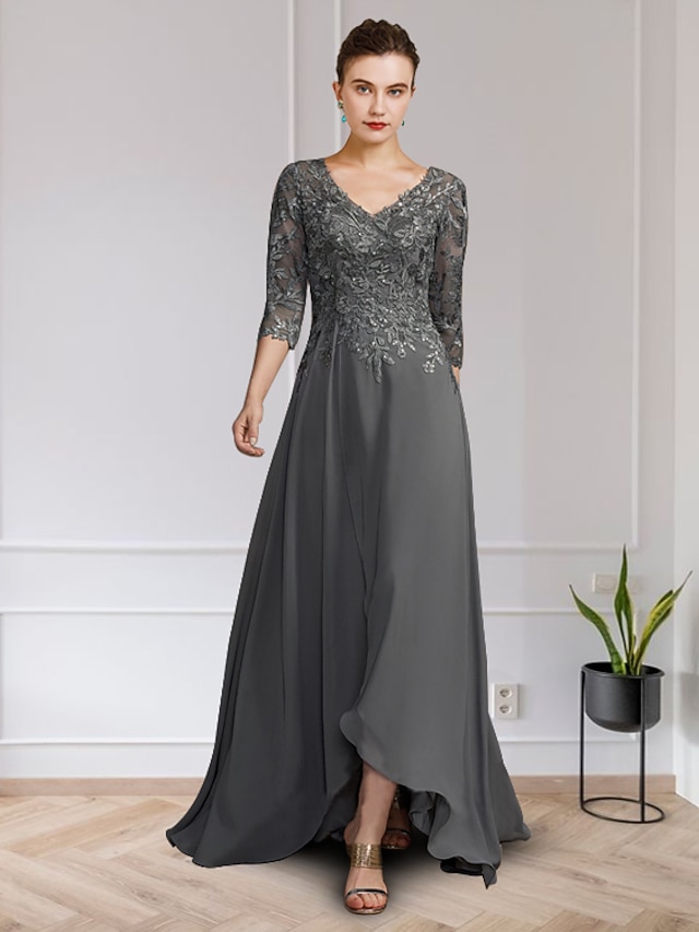 Linea A Abito da cerimonia per signora Elegante Orlo asimmetrico A V Asimmetrico Lungo Chiffon