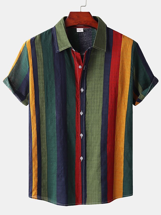 Mens Clothing Mens Shirts | Mens Shirt Striped Collar Street Daily Button-Down Short Sleeve Tops Cotton Casual Hawaiian Comforta