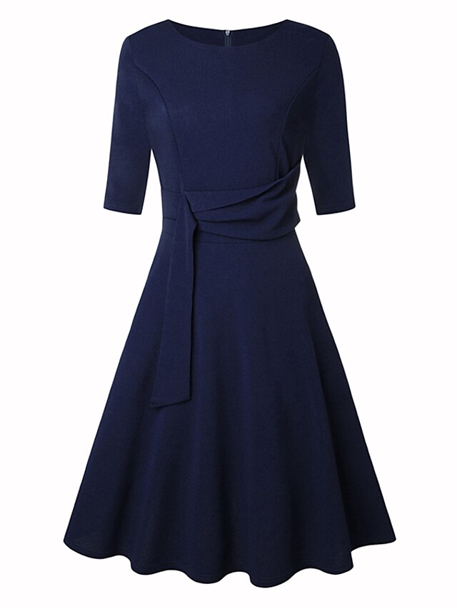 Womens Clothing Womens Dresses | Womens A Line Dress Knee Length Dress Green Navy Blue Beige Half Sleeve Pure Color Ruched Lace 