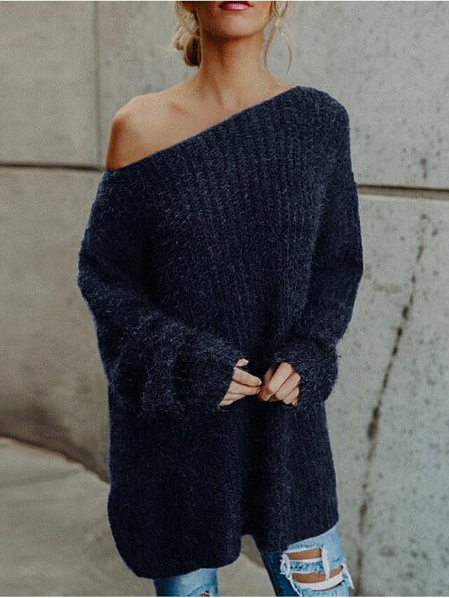 Womens Clothing Sweaters & Cardigans | Womens Pullover Sweater Jumper chunky Knit Tunic Knitted Solid Color Off Shoulder Stylish