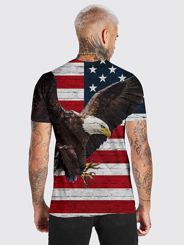 T-shirt Homme Drapeau Américain Independence Day – 100% Coton, Neuf Avec étiquettes