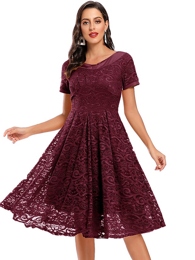 A Line Elegant Vintage Party Wear Cocktail Party Dress Jewel Neck Short Sleeve Knee Length Lace With Lace Insert 22 22 39 99