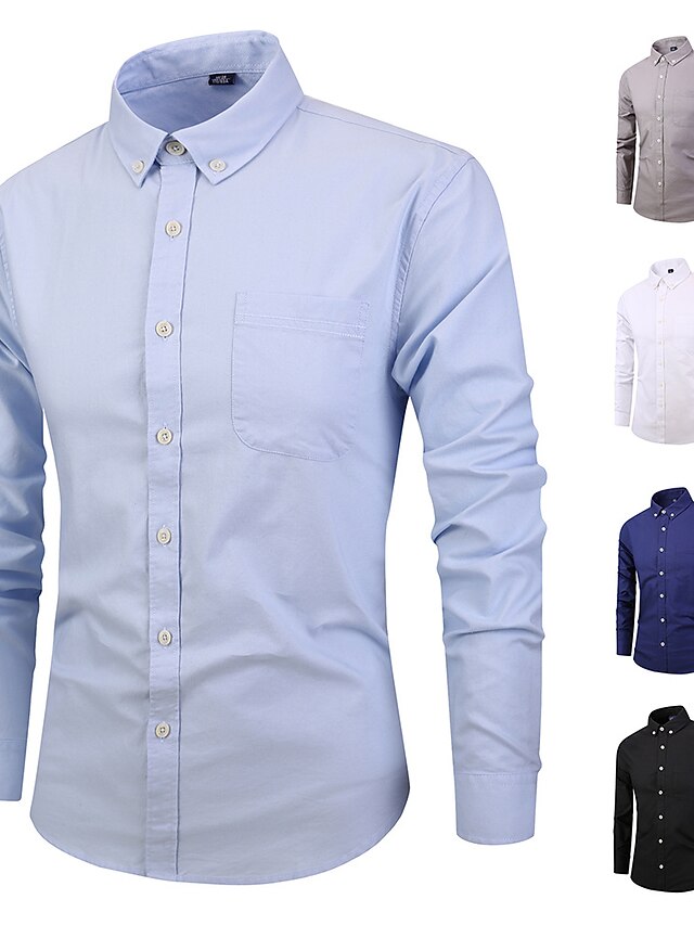 Mens Clothing Mens Shirts | Mens Shirt Solid Color Collar Street Daily Button-Down Long Sleeve Tops Cotton Business Simple Casua