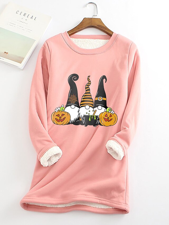 Womens Clothing Plus Size Collection | Womens Plus Size Tops Hoodie Halloween Print Long Sleeve Round Neck Casual Halloween Hall