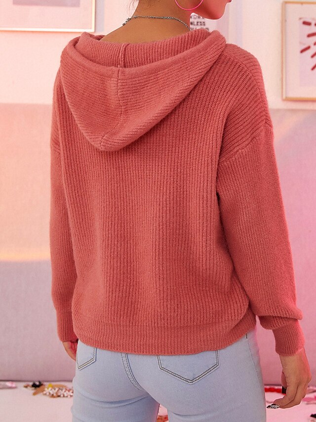 Womens Clothing Sweaters & Cardigans | Womens Cardigan Jumper Knit Knitted Solid Color Hooded Hollow Casual Daily Wear Fall Wint