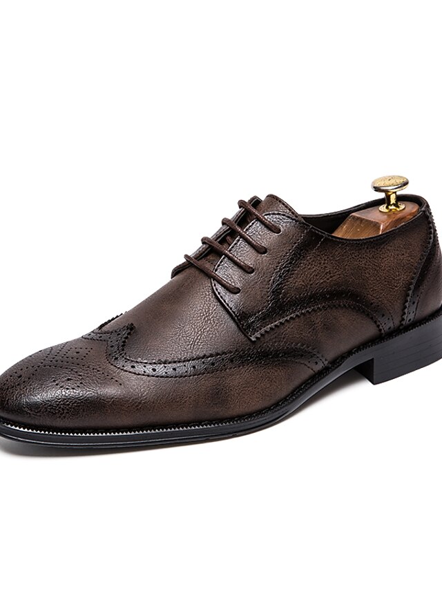 Men's Oxfords Wingtip Shoes Casual Classic Daily Office & Career PU Black Brown Spring Summer
