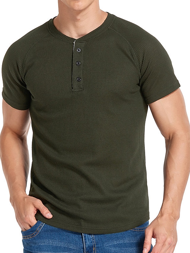 Men's Button-Down Henley T-shirt Solid 