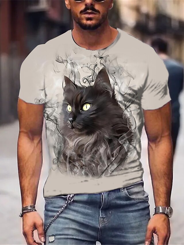  Men's Unisex T shirt Tee Shirt Tee Cat Graphic Prints Crew Neck Gray 3D Print Daily Holiday Short Sleeve Print Clothing Apparel Designer Casual Big and Tall / Summer / Summer