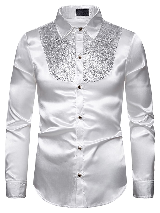 Mens Clothing Mens Shirts | Mens Shirt Solid Colored Collar Classic Collar Performance Club Sequins Long Sleeve Tops Basic Sexy 