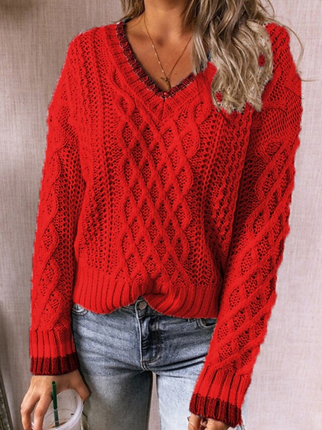 Womens Clothing Sweaters & Cardigans | Womens Pullover Sweater Jumper Knit Modern Style Solid Color V Neck Casual Casual Daily F