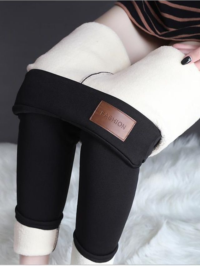  Women's Basic Essential Tights Knitted Pants Casual Daily Cashmere Velvet Soft High Waist Skinny Black Gray S M L XL XXL / Fleece Lining