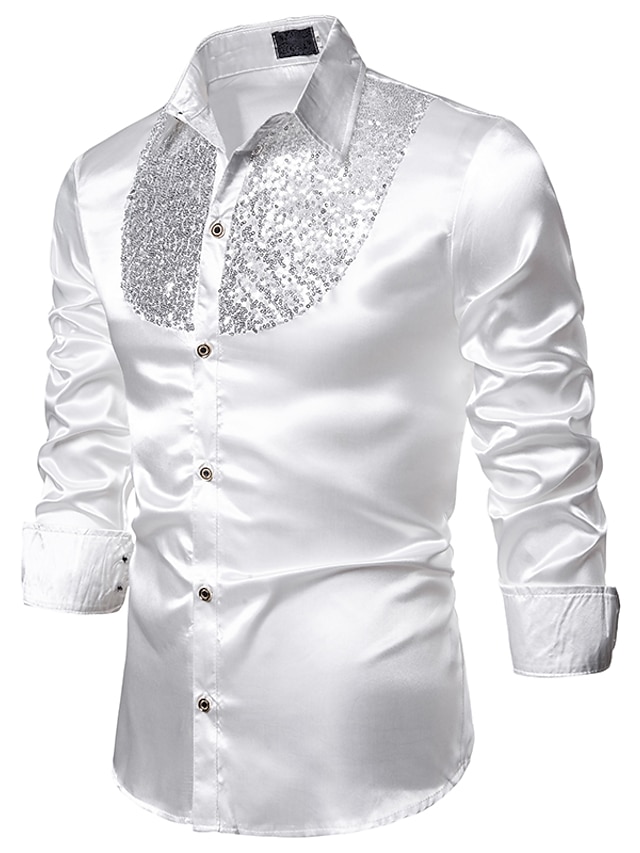 Mens Clothing Mens Shirts | Mens Shirt Solid Colored Collar Classic Collar Performance Club Sequins Long Sleeve Tops Basic Sexy 