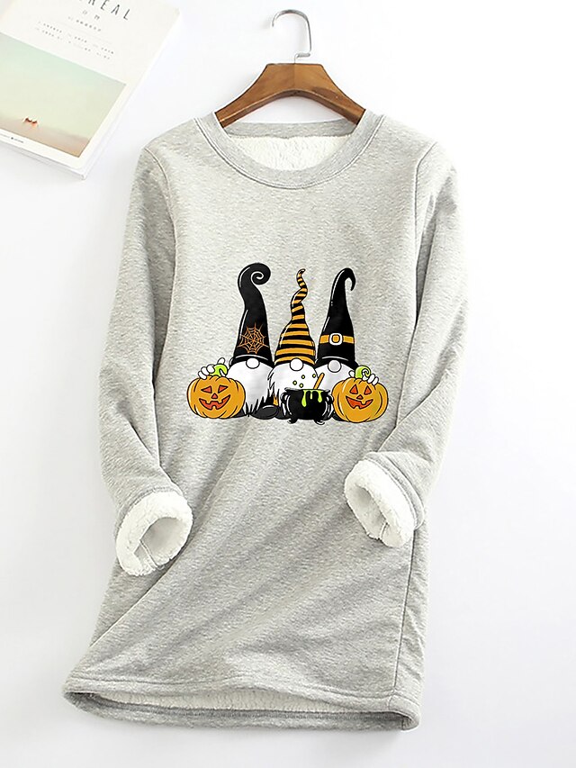 Womens Clothing Plus Size Collection | Womens Plus Size Tops Hoodie Halloween Print Long Sleeve Round Neck Casual Halloween Hall