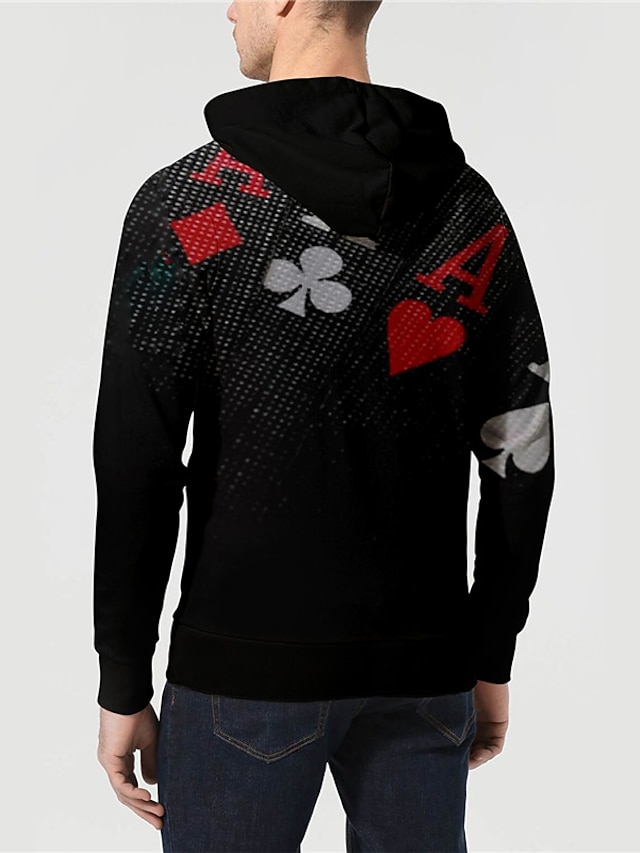 Mens Clothing Mens Hoodies & Sweatshirts | Mens Unisex Pullover Hoodie Sweatshirt Graphic Prints Poker Print Hooded Daily Sports