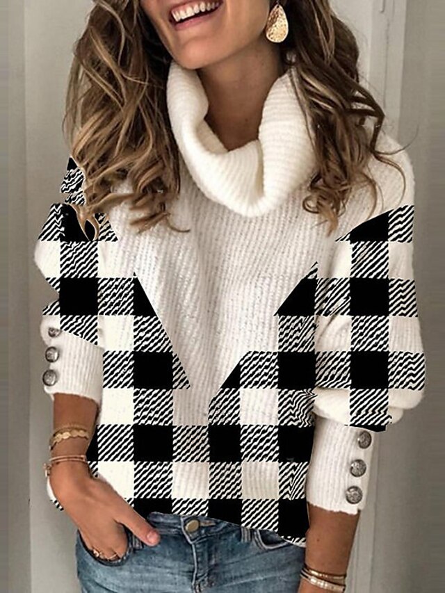 Womens Clothing Sweaters & Cardigans | Womens Pullover Sweater Jumper chunky Knit Knitted Plaid Turtleneck Stylish Basic Home Da