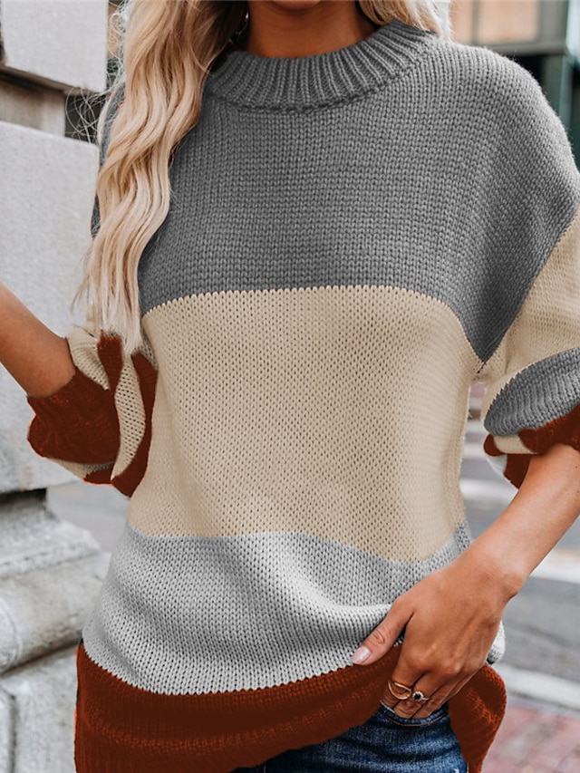 Womens Clothing Sweaters & Cardigans | Womens Pullover Sweater Jumper Knit Knitted Striped Crew Neck Stylish Casual Daily Weeken