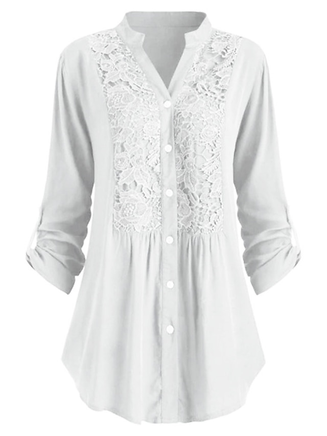  Women's Shirt Lace Shirt Tunic Shirts Blouse Solid Color Floral Florals Party Casual Daily Lace Lace Trims Crochet Black Long Sleeve Elegant Vacation Ladies Shirt Collar Spring Fall