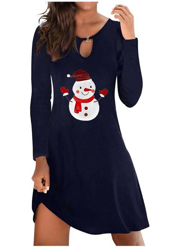 Womens Clothing Womens Dresses | Womens A Line Dress Knee Length Dress Green Black Dark Blue Long Sleeve Print Modern Style Fall