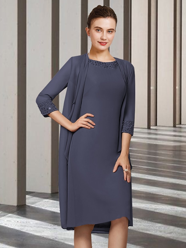 Spezzato A tubino Abito da cerimonia per signora Elegante Con decorazione  gioiello Al ginocchio Chiffon Senza maniche con Perline 2022 del 8801037  2022 a $123.59