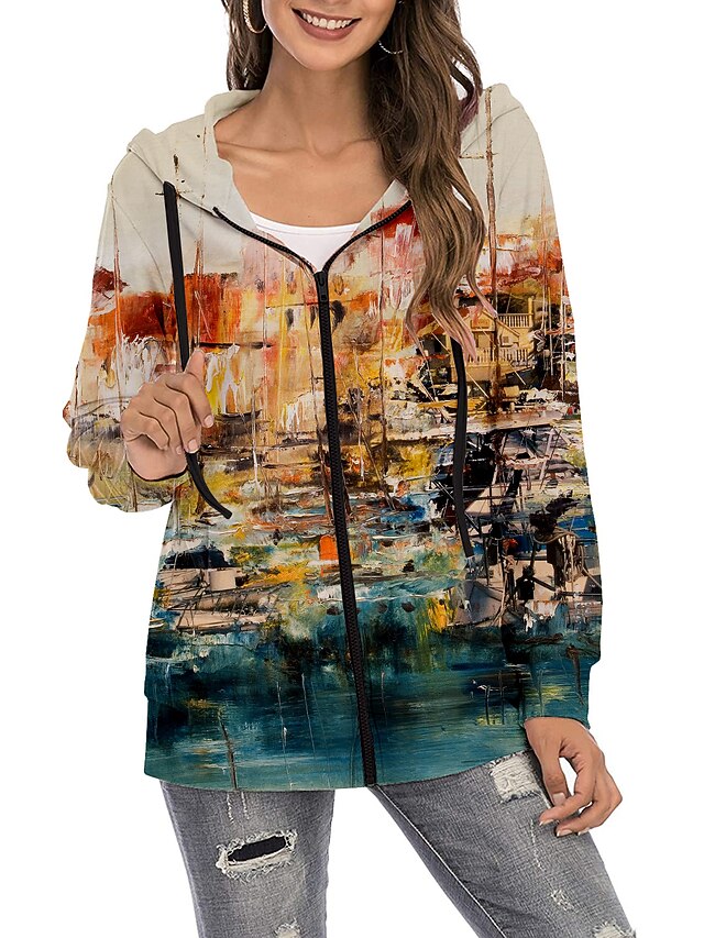 Dames Trui met capuchon Hoodie-sweatshirt met rits Abstract 3D  Olieverfschilderij Vetoketju Afdrukken Sport Feestdagen 3D-afdrukken Actief  Streetwear Hoodies Sweatshirts blauw 8805085 2022 – $22.67
