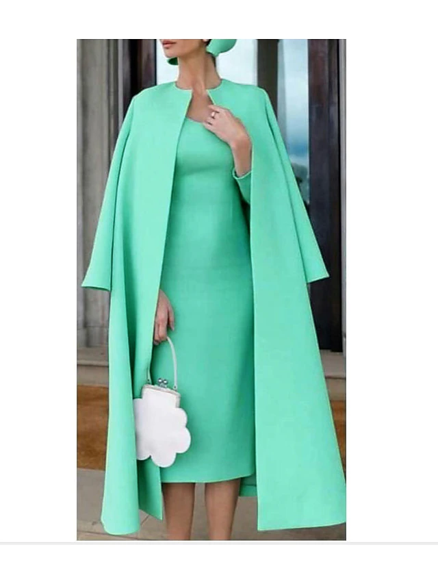 Two Piece Sheath Mother of the Bride Dress Wedding Guest Church Elegant Jewel Neck Knee Length Stretch Fabric Half Sleeve Jacket Dresses with Solid Color Race Day Dress 7