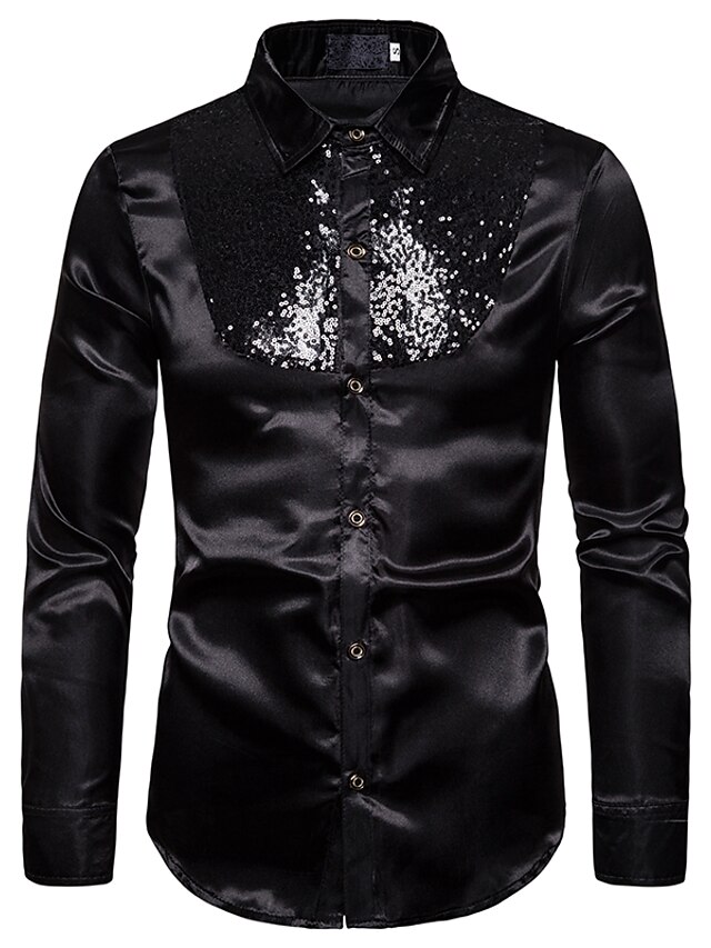 Mens Clothing Mens Shirts | Mens Shirt Solid Colored Collar Classic Collar Performance Club Sequins Long Sleeve Tops Basic Sexy 