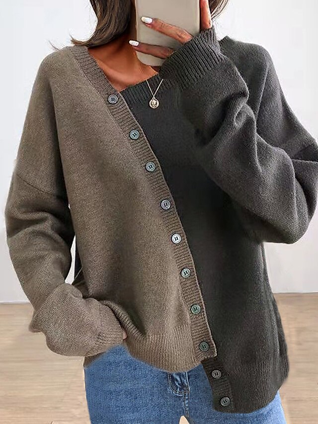 Womens Clothing Sweaters & Cardigans | Womens Pullover Sweater Jumper Knit Patchwork Button Solid Color V Neck Stylish Casual St