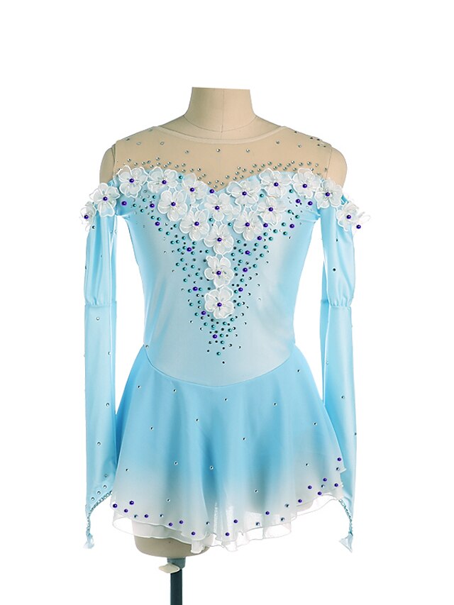 Sports & Outdoors Ice Skating | Figure Skating Dress Womens Girls Ice Skating Dress Outfits Blue+Light Blue Spandex High Elastic