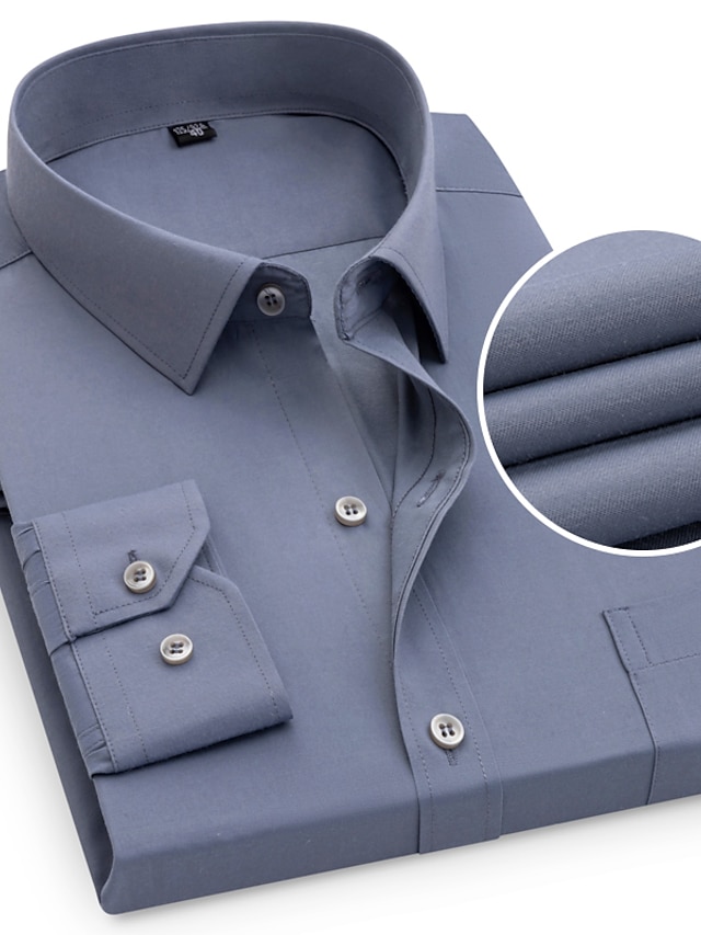  Men's  Dress Shirt Solid Color Square Neck Light Pink Green Purple Navy Blue Light Blue Casual Daily Long Sleeve collared shirts Clothing Apparel Designer / Regular Fit / Work