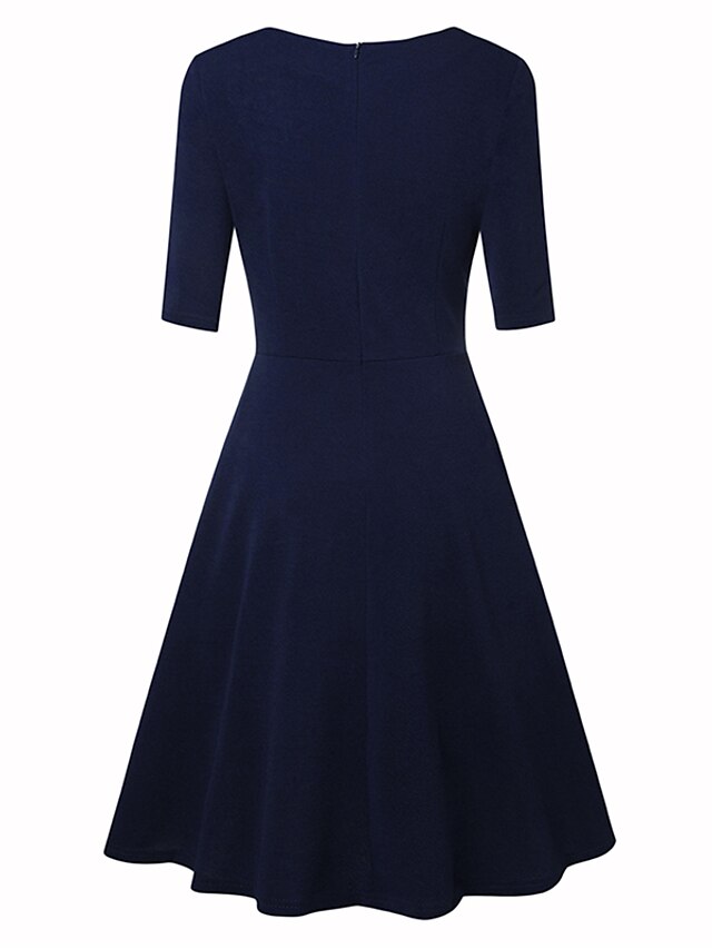 Womens Clothing Womens Dresses | Womens A Line Dress Knee Length Dress Green Navy Blue Beige Half Sleeve Pure Color Ruched Lace 