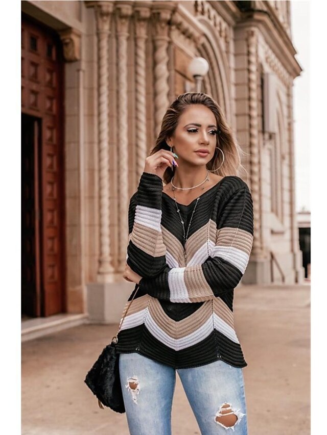 Womens Clothing Sweaters & Cardigans | Womens Cardigan Jumper Knit Modern Style Stripes V Neck Casual Casual Daily Fall Winter W