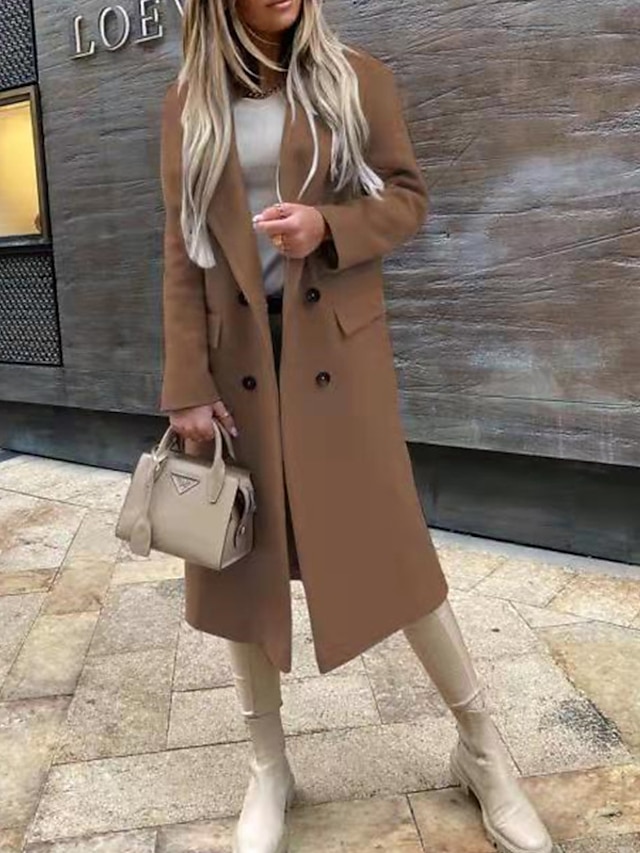 Womens Clothing Womens Outerwear | Womens Coat Pea Coat Street Daily Going out Fall Winter Long Coat Regular Fit Warm Breathable