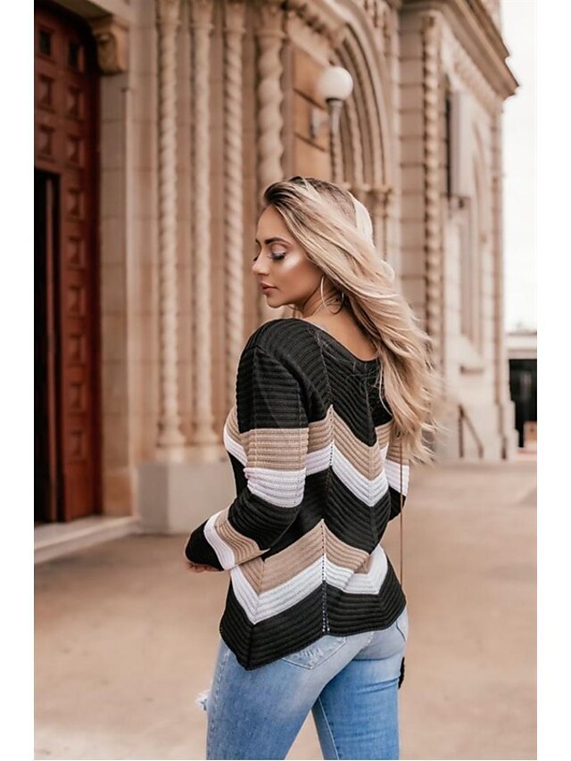 Womens Clothing Sweaters & Cardigans | Womens Cardigan Jumper Knit Modern Style Stripes V Neck Casual Casual Daily Fall Winter W