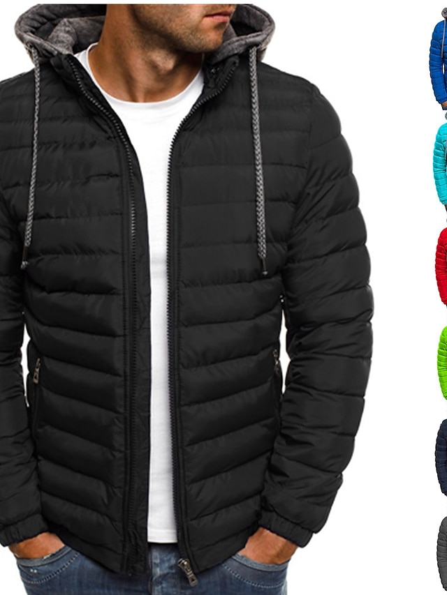  Men's Winter Coat Winter Jacket Puffer Jacket Quilted Jacket Sports Outdoor Running Jogging Warm Solid Color Lake blue Navy Black Red Puffer Jacket