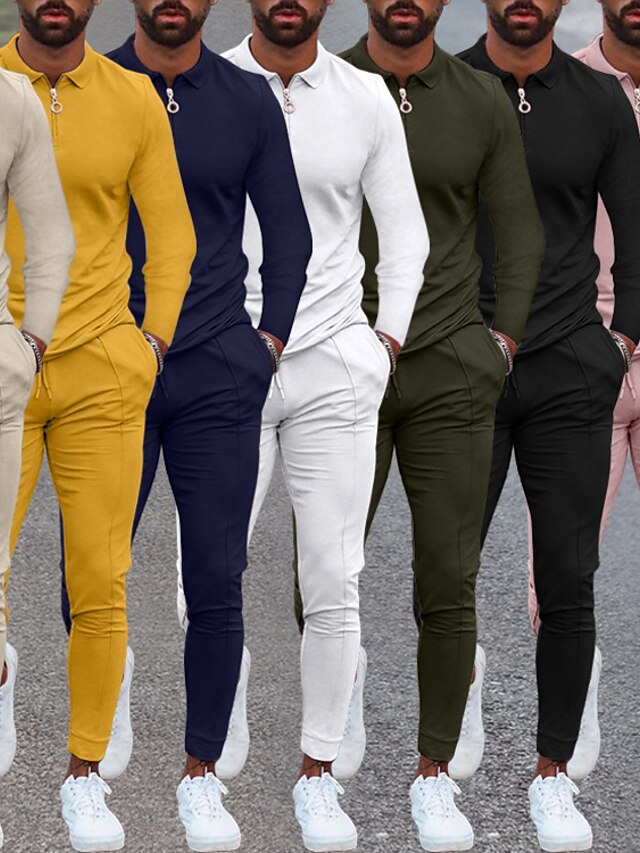  Men's Golf Shirt Polo Set Outdoor Home Collar Quarter Zip Long Sleeve Fashion Casual Solid Color Zipper Quarter Zip Spring & Summer Regular Fit Black Yellow Pink Army Green Navy Blue Khaki Golf Shirt