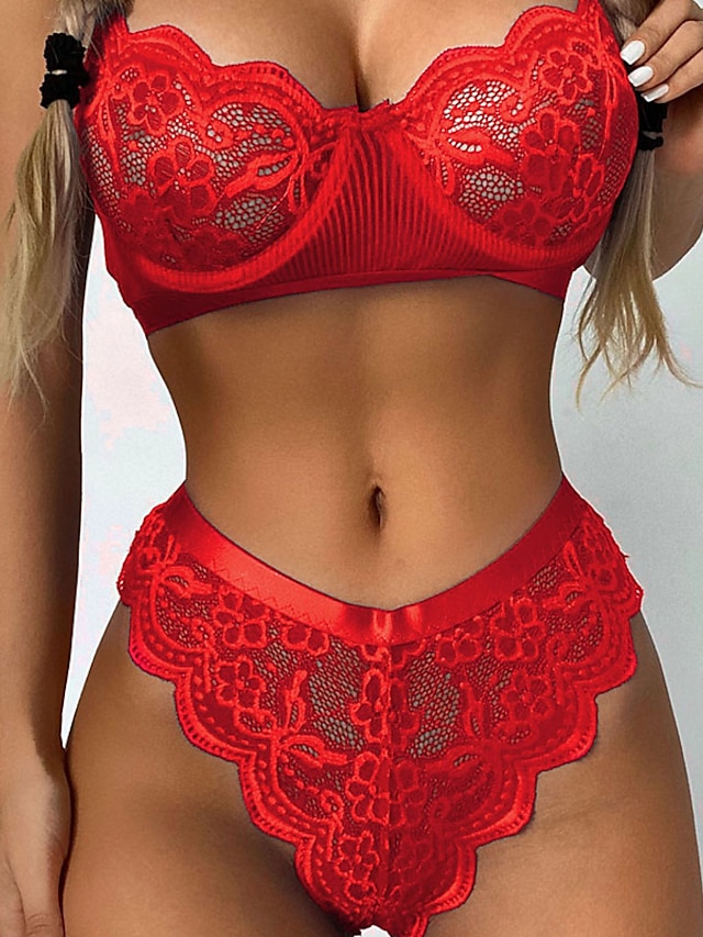 Womens Clothing Womens Sleep & Lounge | Womens Matching Bralettes Sexy Bodies Lingerie Set 1 set Pure Color Sexy Uniforms Bed Va