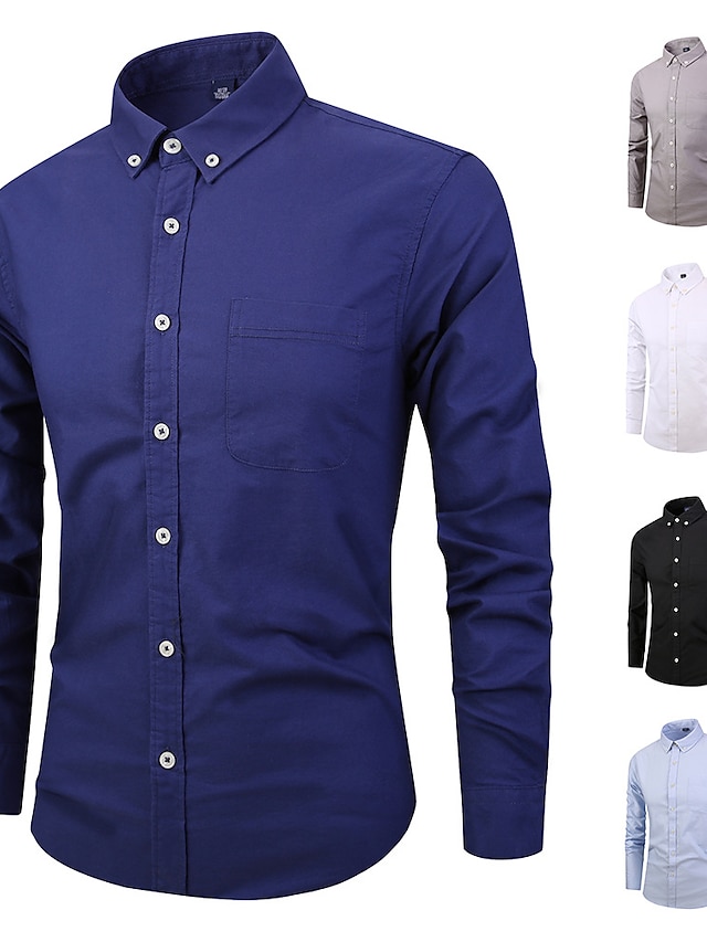 Mens Clothing Mens Shirts | Mens Shirt Solid Color Collar Street Daily Button-Down Long Sleeve Tops Cotton Business Simple Casua