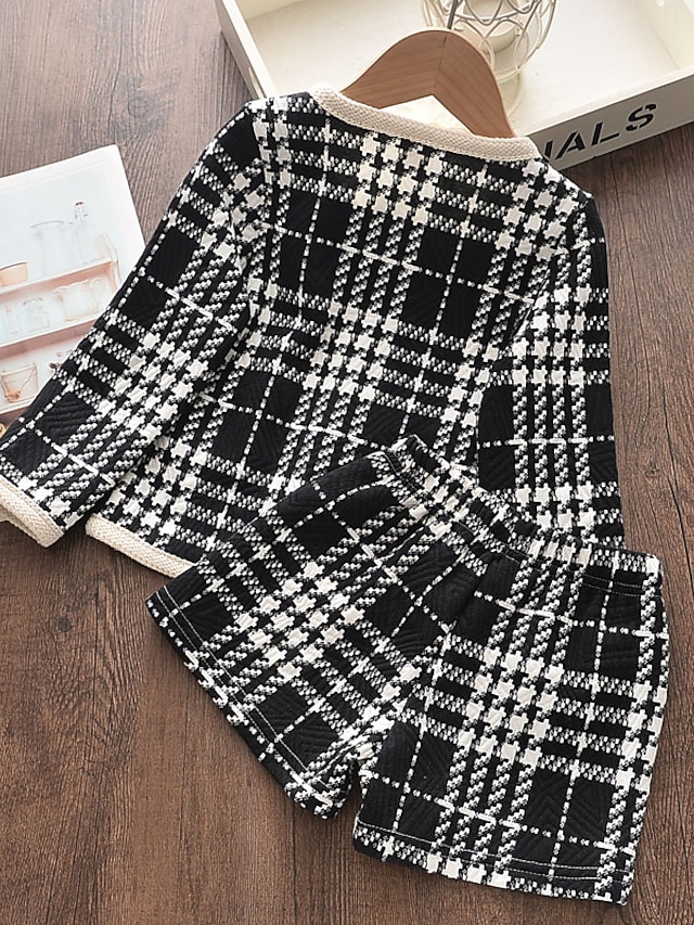 Baby & Kids Girls Clothing | Kids Toddler Girls Clothing Set 2 Pieces Long Sleeve Black Check Cotton Casual / Daily Cute Sweet R