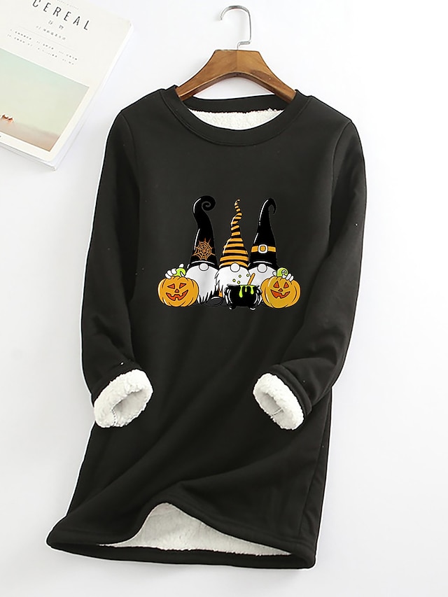 Womens Clothing Plus Size Collection | Womens Plus Size Tops Hoodie Halloween Print Long Sleeve Round Neck Casual Halloween Hall