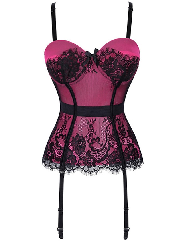 Women's Gartered Lingerie Sexy Lingerie Teddies & Bodysuits 1 set Flower Sexy Uniforms Casual Bed Valentine's Day Polyester V Wire Sleeveless Lace Bow Fall Summer Purple Red / Buckle / Buckle