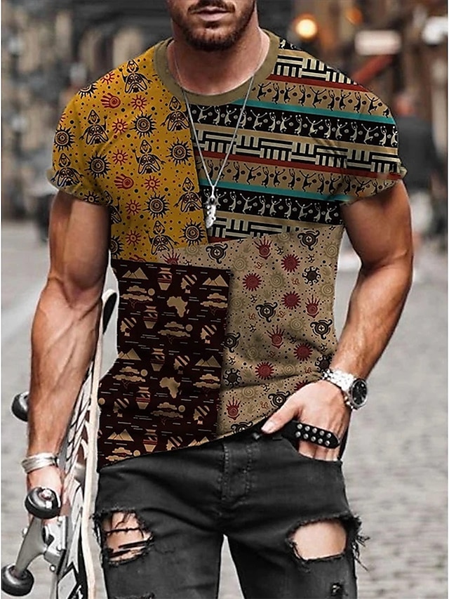  Men's T shirt Tee Tribal Graphic Prints Totem Round Neck A B C D E Other Prints Street Casual Short Sleeve Print Clothing Apparel Designer Basic Casual