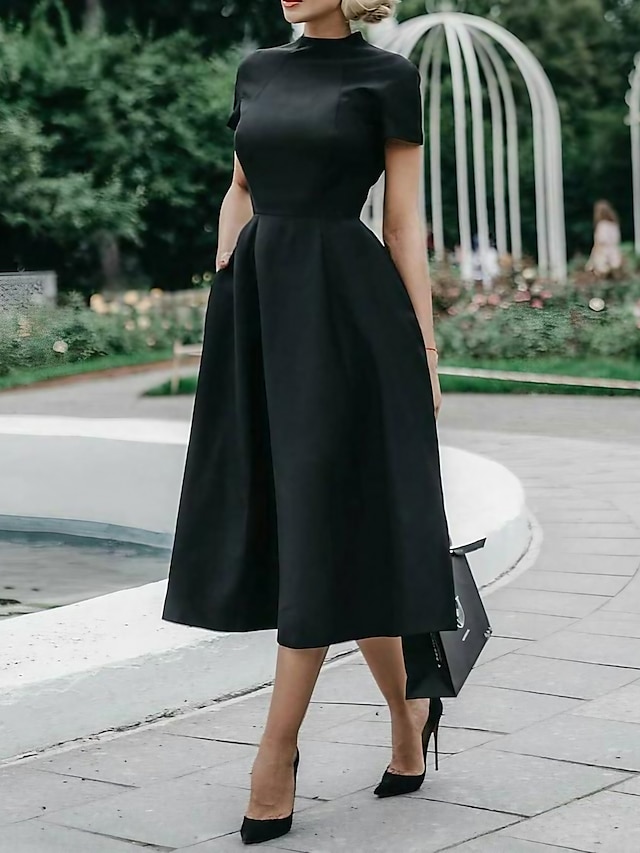 Women's A Line Dress Midi Dress Black ...