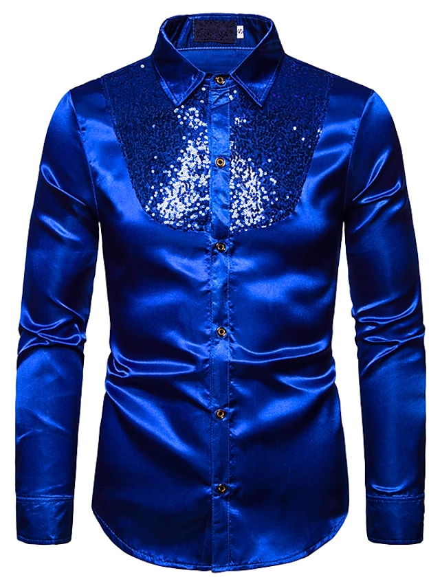 Mens Clothing Mens Shirts | Mens Shirt Solid Colored Collar Classic Collar Performance Club Sequins Long Sleeve Tops Basic Sexy 