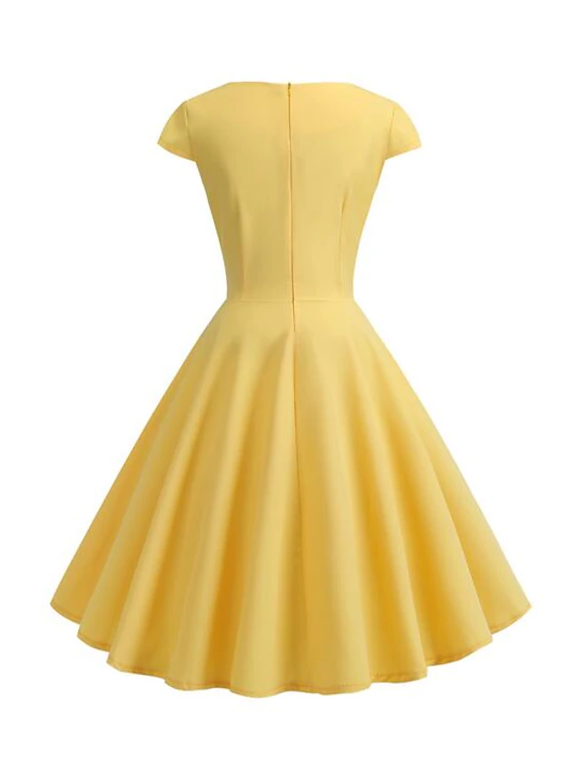 Women's Swing Dress Vintage Tea Dresses Midi Dress Black Yellow Pink ...