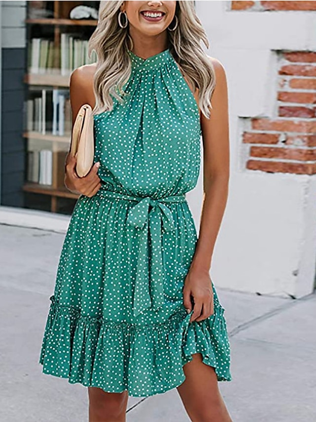  Women‘s Casual Dress Mini Dress Black White Light Green Sleeveless Leopard Print Spring Summer Halter Casual 2023 S M L XL XXL