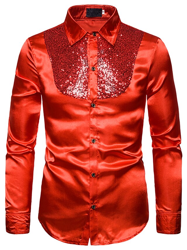 Mens Clothing Mens Shirts | Mens Shirt Solid Colored Collar Classic Collar Performance Club Sequins Long Sleeve Tops Basic Sexy 