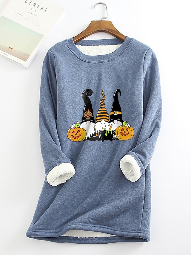 Womens Clothing Plus Size Collection | Womens Plus Size Tops Hoodie Halloween Print Long Sleeve Round Neck Casual Halloween Hall