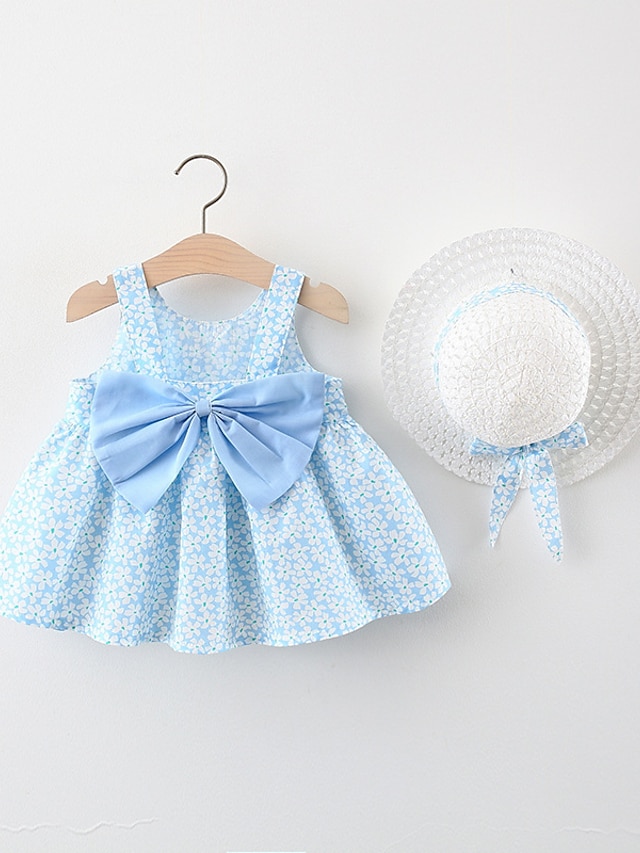  Infantil Para Meninas Vestido Flor Sem Manga Diário Férias Férias Estilo bonito Doce Algodão Verão 2-8 anos Azul Claro Roxo Laranja