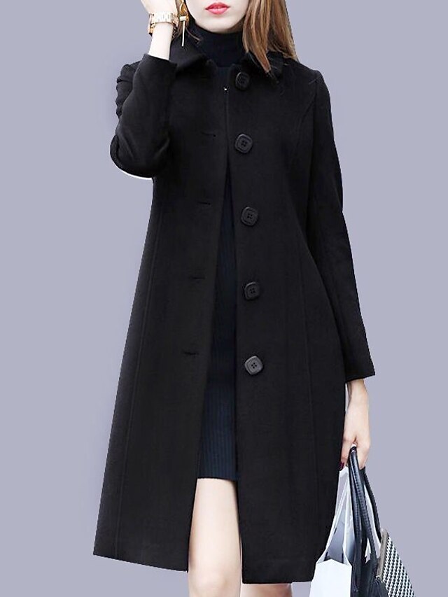 Women's Winter Coat Wool Blend Coat Long Overcoat Single Breasted Lapel ...