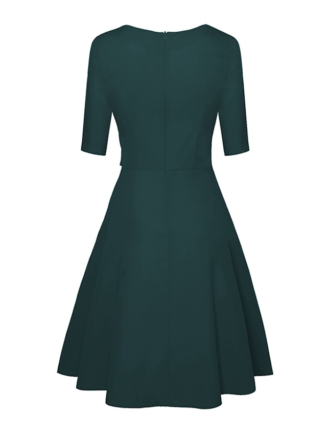 Womens Clothing Womens Dresses | Womens A Line Dress Knee Length Dress Green Navy Blue Beige Half Sleeve Pure Color Ruched Lace 